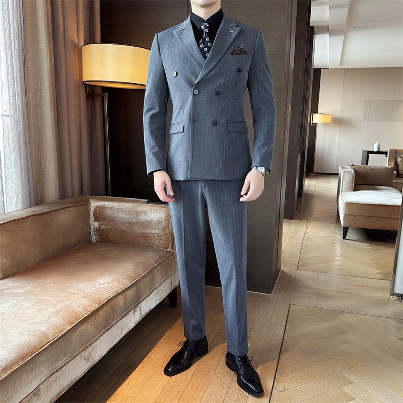 

Men s Striped Double-Breasted Slim-Fit Business Casual Suit XL/52-32 (125-135 lbs)