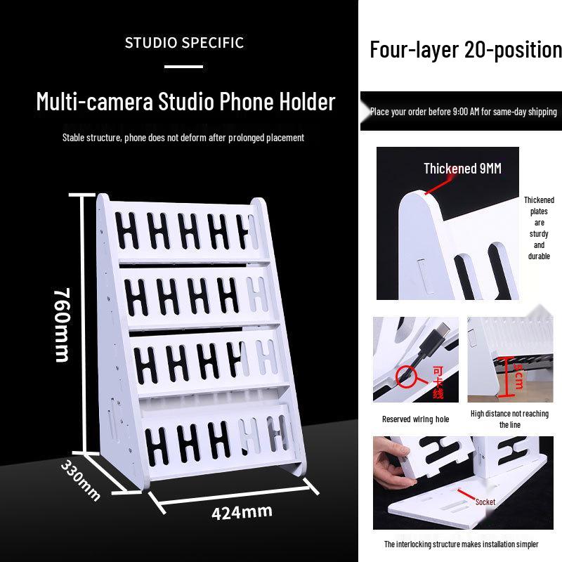 Multi-Camera Phone Holder: Floor & Desktop Stand with Charging Capability