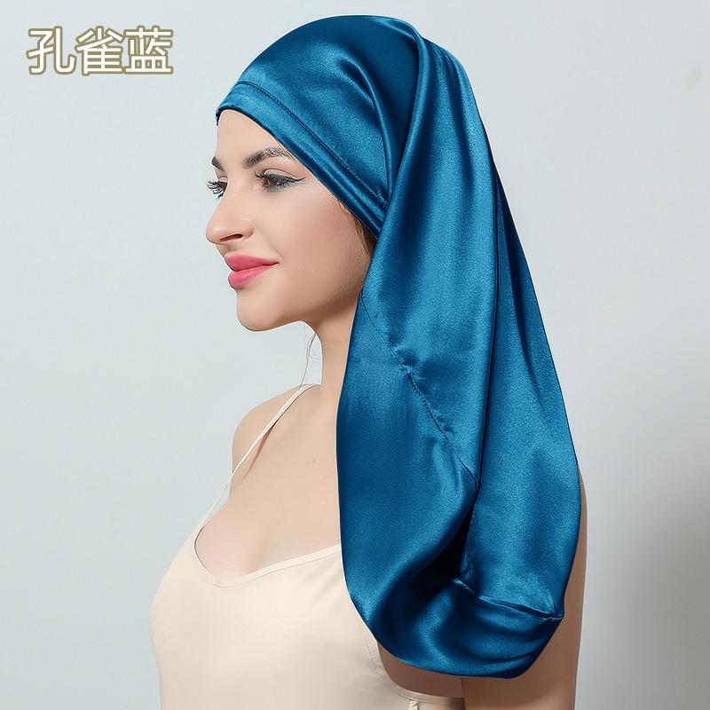 60cm Length 100% Mulberry Silk Bonnets for Women Bandage Sleeping Night Cap Pure Silk Hair Wrap Elastic Headwrap Shower Cap Girl
