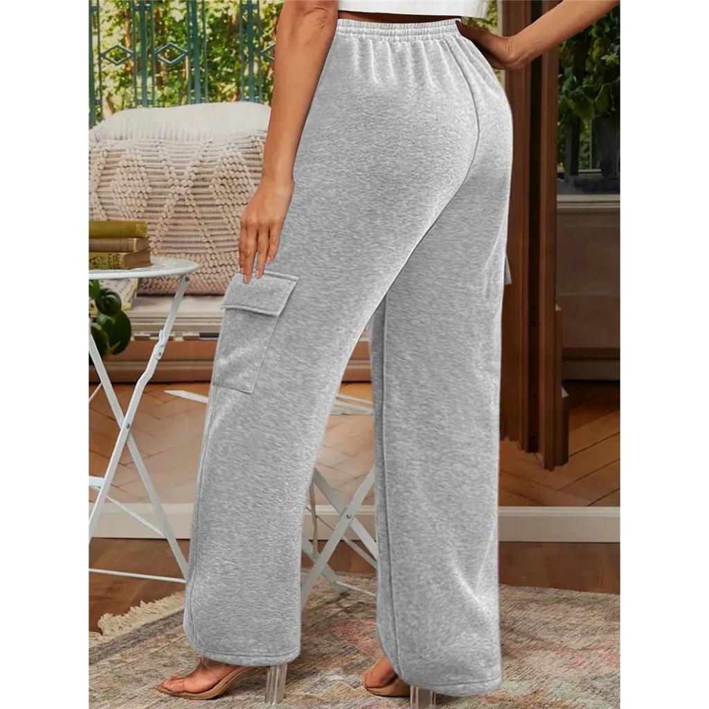 Solid Color Casual Sports Loose Pocket Drawstring Women's Sweatpants