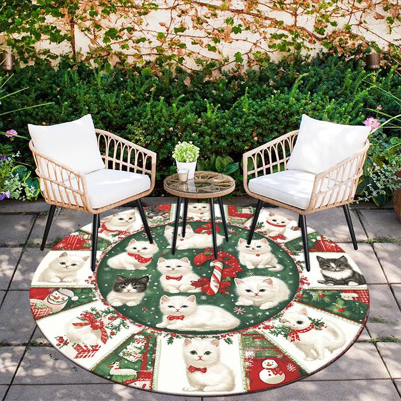 Christmas Kitten Pattern Round rug,Carpet Rug for Living Room Bedroom Playroom ,Non-slip Floor Mat,Holiday Gifts and Birthday Gifts.