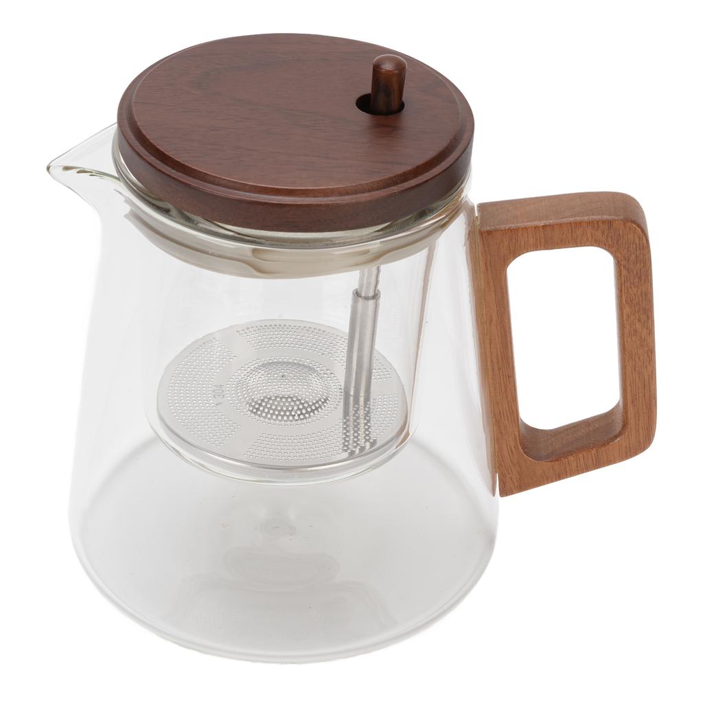Teekanne mit Sieb Glas 750ml Hitzebeständig Wasserabtrennung Infuser Teekanne mit Holzgriff für Zuhause Büro Stil 2