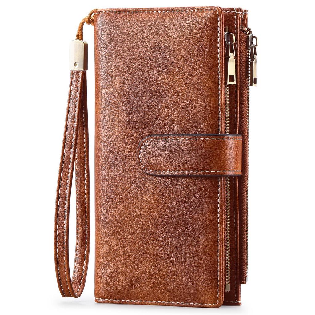 Women's RFID-Blocking Tri-Fold Retro Clutch Wallet