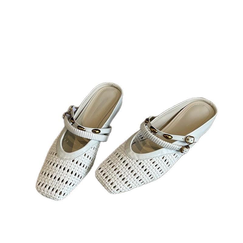 Spot model~ French retro inner height increase 5cm bag head half slippers women's outer wear temperament woven hollow Muller sandals