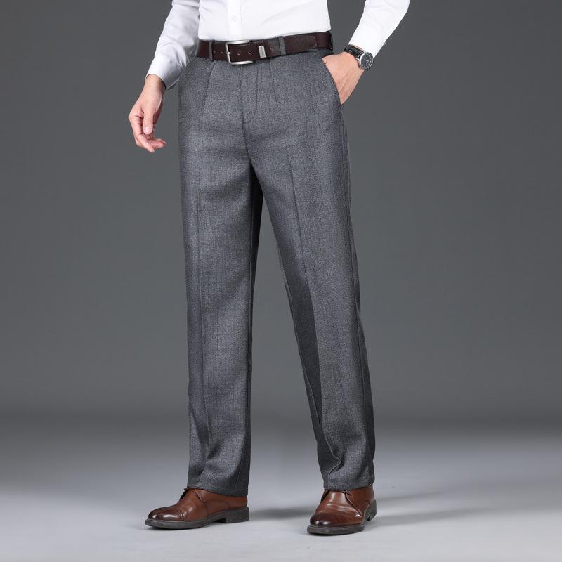 Pánské business casual kalhoty s vysokým pasem a rovnými nohavicemi – Elastické, měkké, šetrné k pokožce, volný střih, společenské kalhoty na podzim