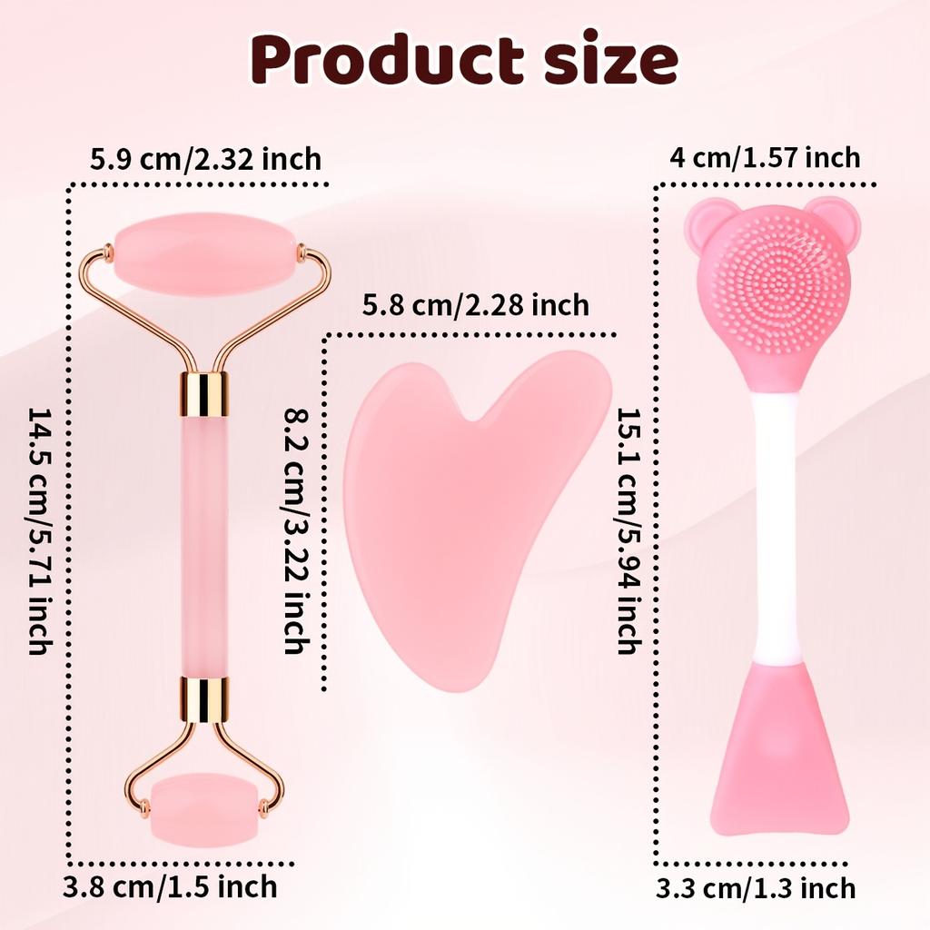 Natural Jade Facial Roller Scraping Board Set Face Neck Body Skin Care Beauty Tools Portable Rose Quartz Facial Massager Tools