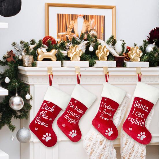 Christmas Stockings 19 Inch Large Embroidered Xmas Stockings with Plush Cuff Fireplace Hanging Ornament for Holiday Party Decoration