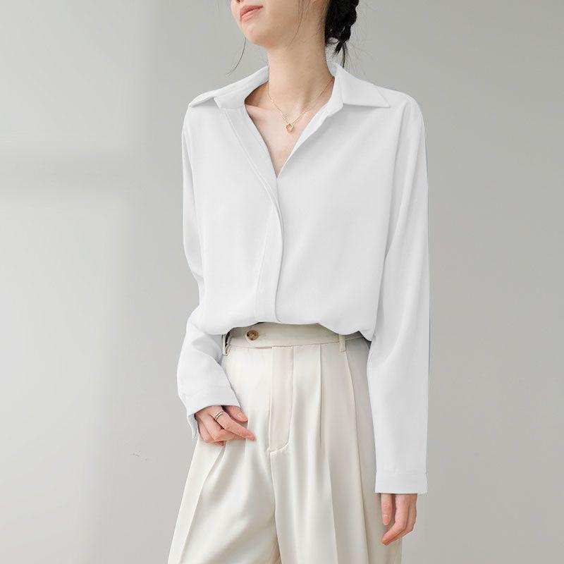 Spring Korean-style Pure Color Loose Satin Long Sleeve Shirt Women