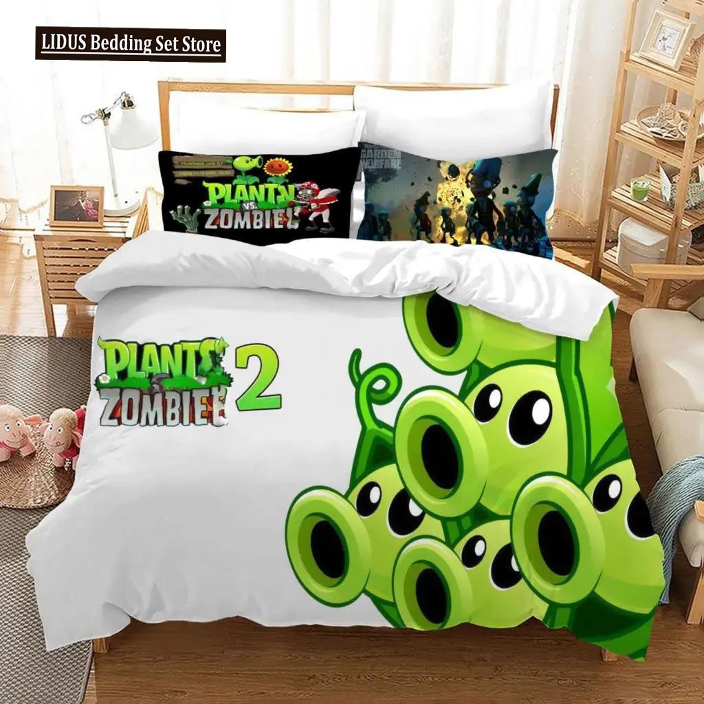 Plants Vs Bedding Sets Zombie US/Europe/UK Size Quilt Cartoon Bed Cover Duvet Cover Pillow Case 2-3 Pieces Sets Adult Boys