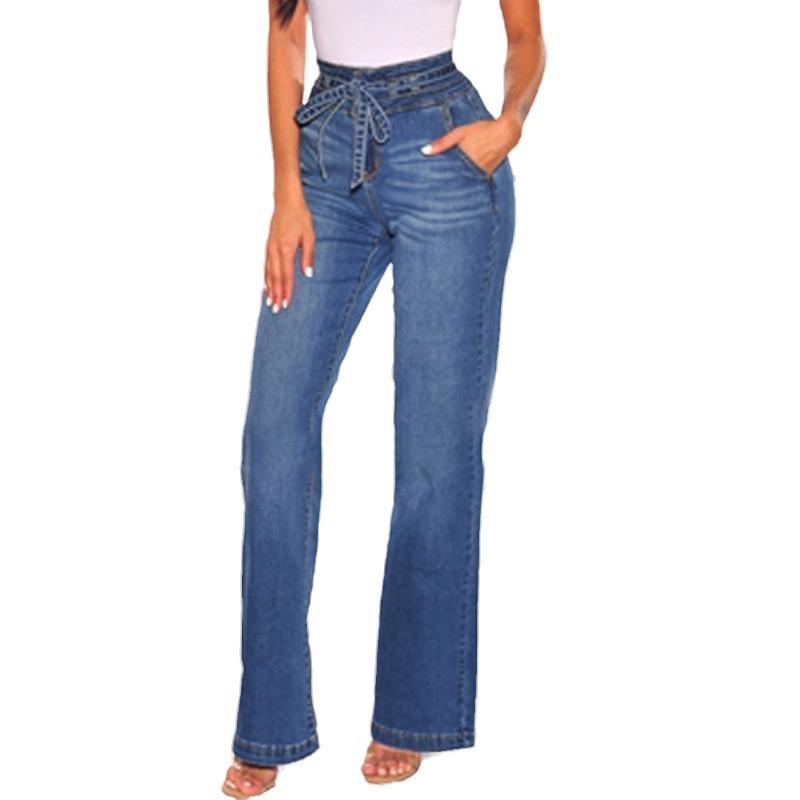 Spring 2022 High Waist Wide Leg Women's Jeans with Tight Hip Waistband
