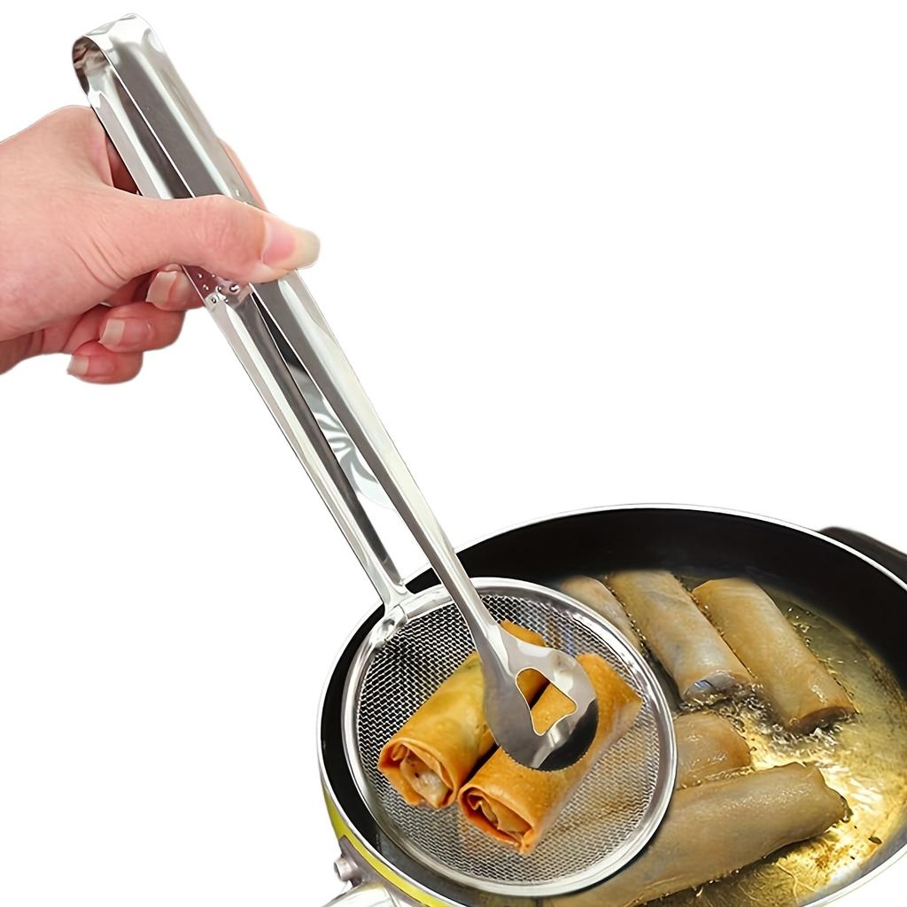 Stainless Steel Frying Oil Filter Clamp, Kitchen Food Strainer Scoop, High Temp Oil Drainer Tool
