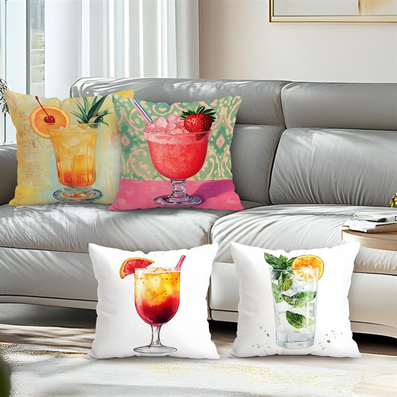 Summer Fruit Drinks Pattern Throw Pillow Cover Waist Cushion Cover Decor Home Decorative Pillowcase Outdoor Patio Supplies