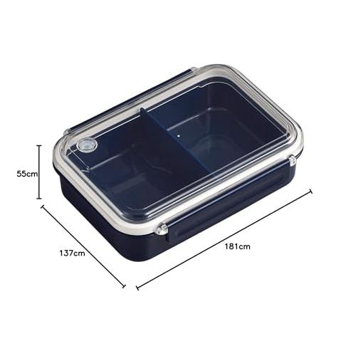 OSK Whole Frozen Lunch Box with Dividers, Navy Blue, 650ml, Made in Japan, Dishwasher and Microwave Safe, Locking Gasket, Stylish and Simple Storage C
