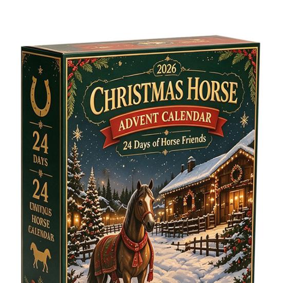 Holiday Surprise Gift Box Christmas Pony Advent Calendar, 24-Day Acrylic Ornament Set with Mini Decoration for Home Horse Figures, Tree