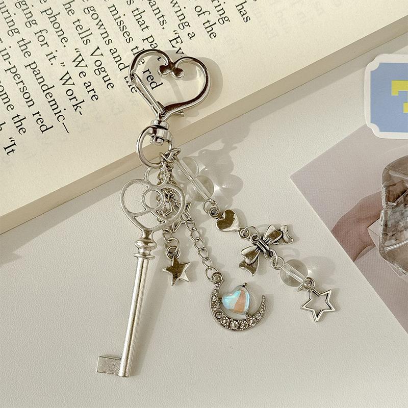Y2K Blue Love Moon Key Chain Ins Style Phone Pendant Headphone Case Charm Bag Decor Car Key Ring