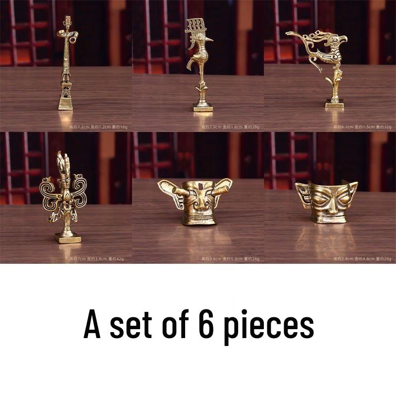 Sanxingdui Brass Figurines & Ornament Set