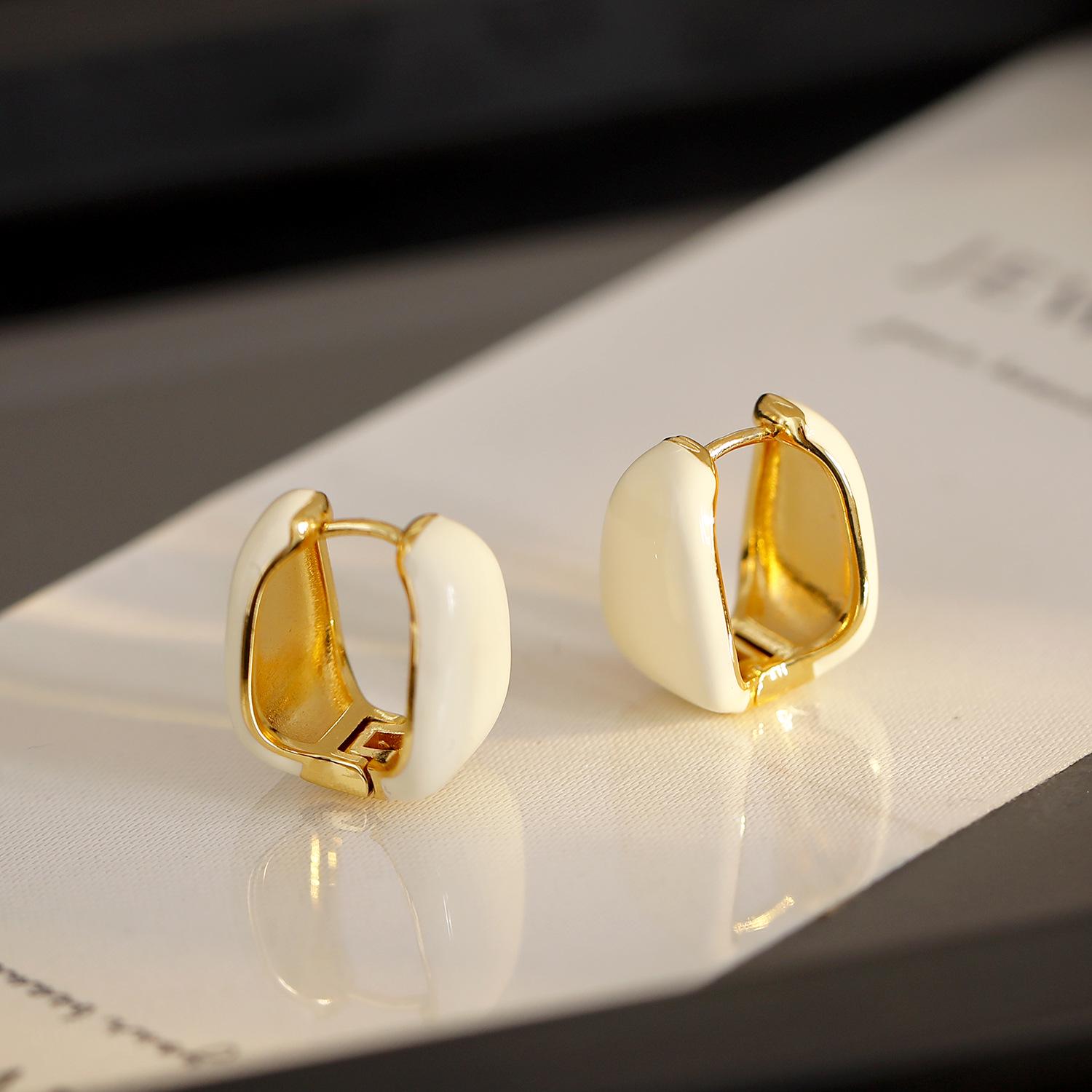 

Elegant French Retro Double-Sided Teardrop Ear Cuffs with Glazed Geometric Ovals