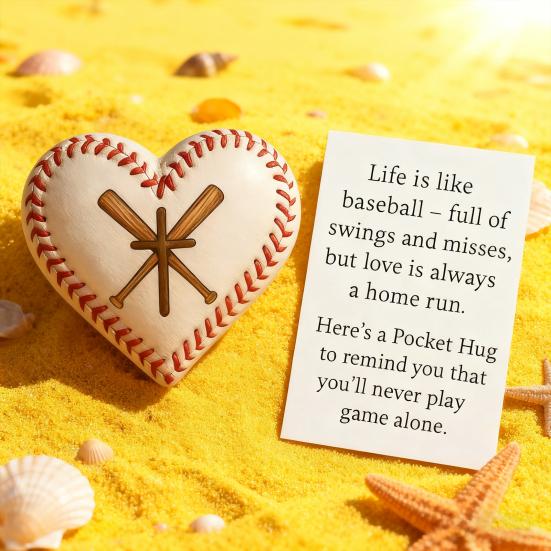 Love Heart Baseball Pocket Hug with Positive Card Emotional Support Heart Shaped Baseball Pocket