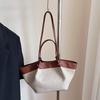 Spring new retro portable shoulder bag niche design canvas splicing large capacity tote bag