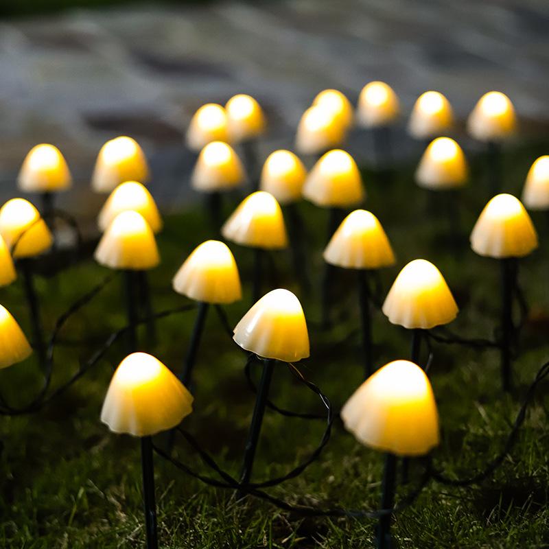 Solar LED Mushroom String Lights with Remote for Outdoors
