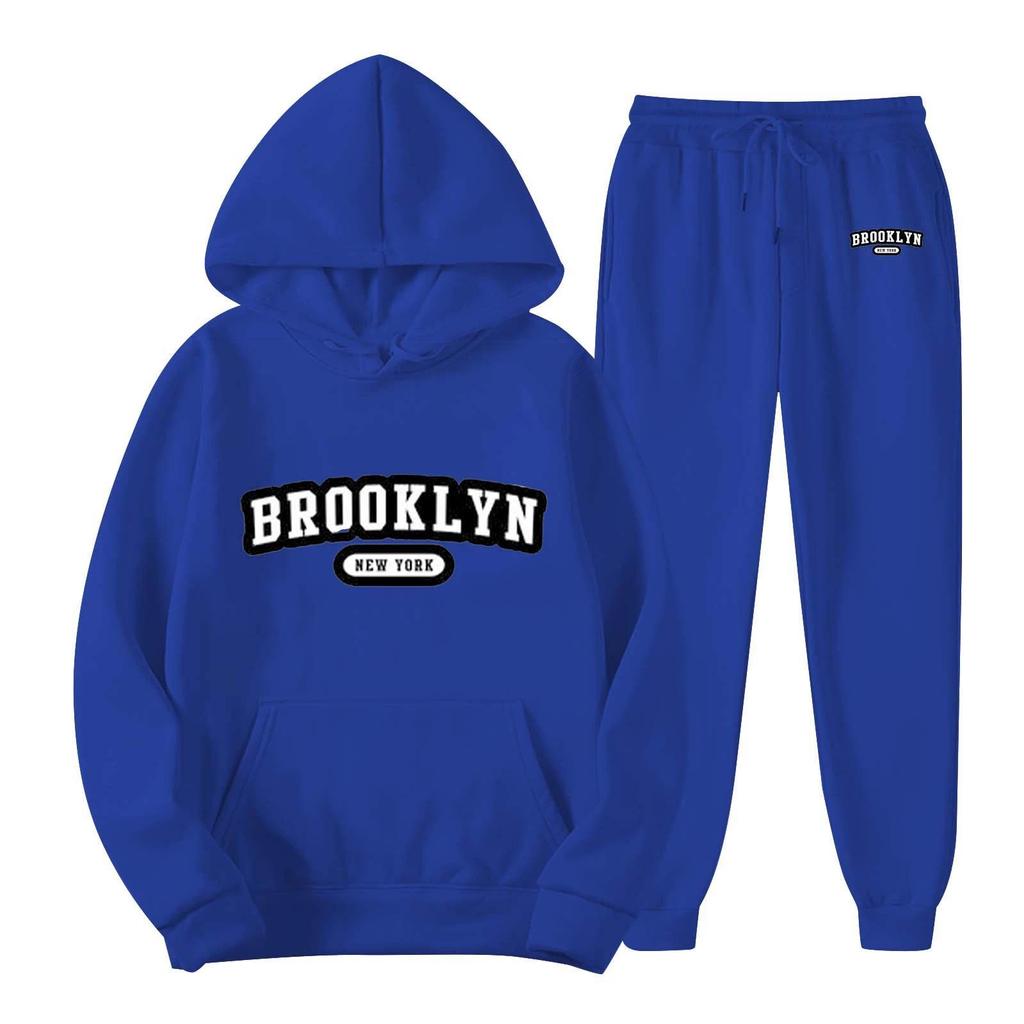 Men's Solid Color Pullover Hoodie Sports Set - Two-Piece Plus Velvet Warm Tracksuit