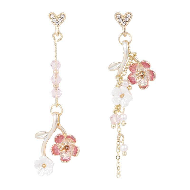 

Floral Heart Cherry Blossom Dangle Earrings With Pearl And Alloy For Women