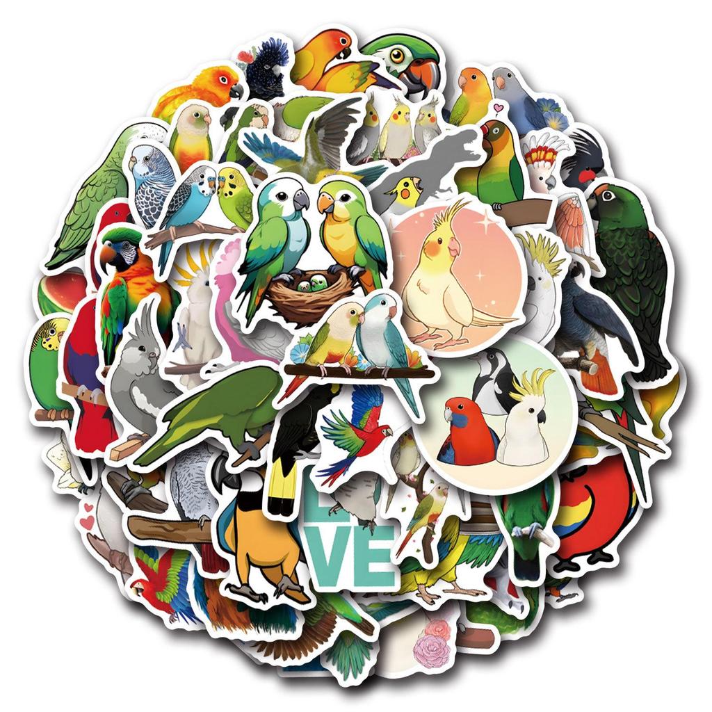 55pcs Cartoon Animal Parrot Stickers for Water Bottles, Planners, Laptops, and Stationery. Waterproof Graffiti Decals.