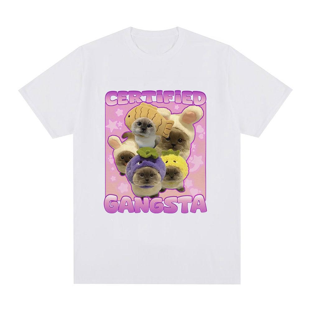 

Certified Gangsta Funny Cat Meme T Shirt Men Women Fashion Harajuku Tshirt Cotton Casual Loose Short Sleeve Tshirts Tops S