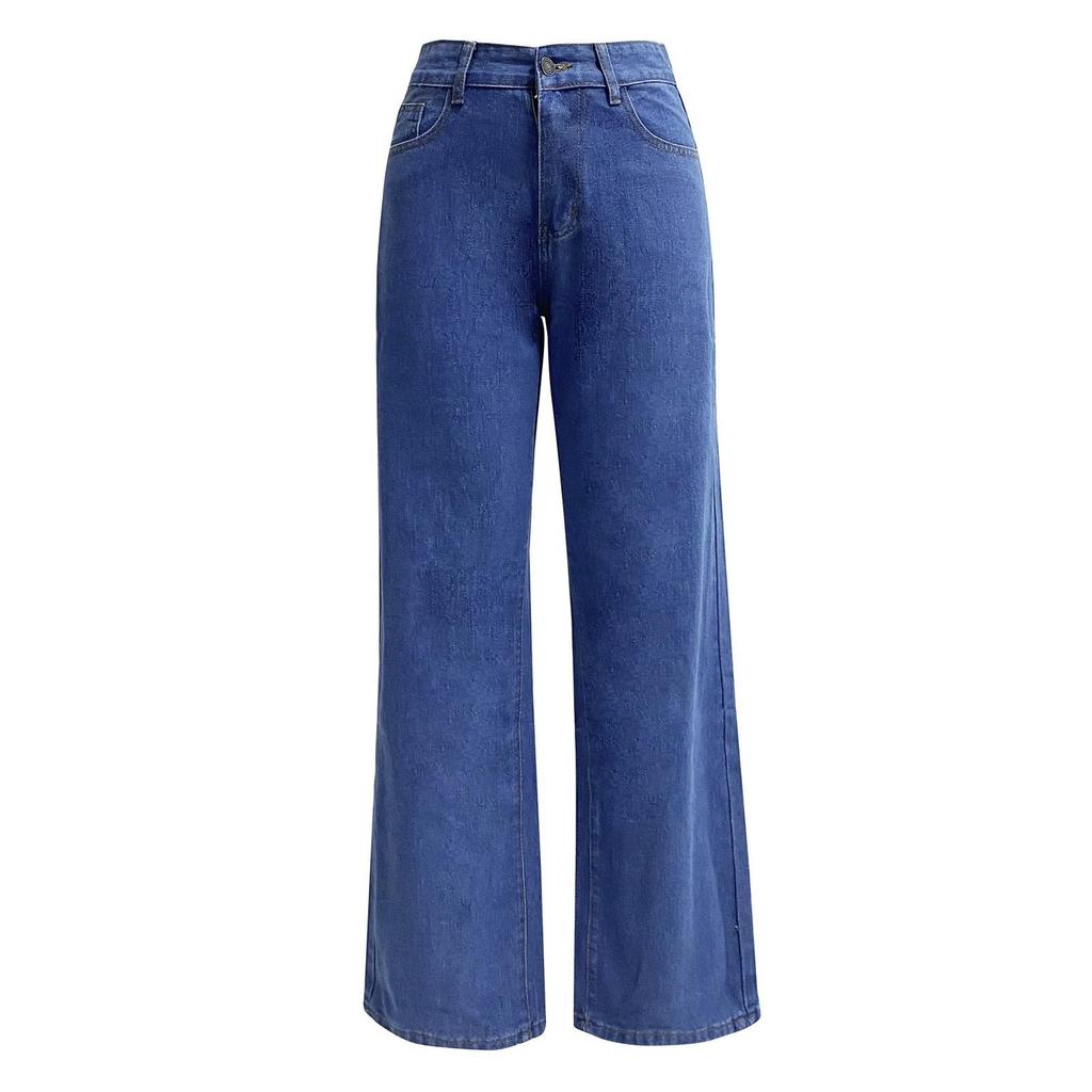 Jeans da donna a vita alta lavati, pantaloni alla moda versatili a gamba dritta
