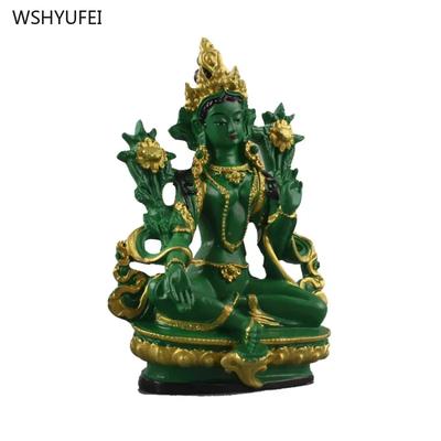 1 pz Resina dipinta verde Tara Bodhisattva Statua di Buddha Scultura Artigianato Accessori Feng Shui sacrificio prega per buon auspicio