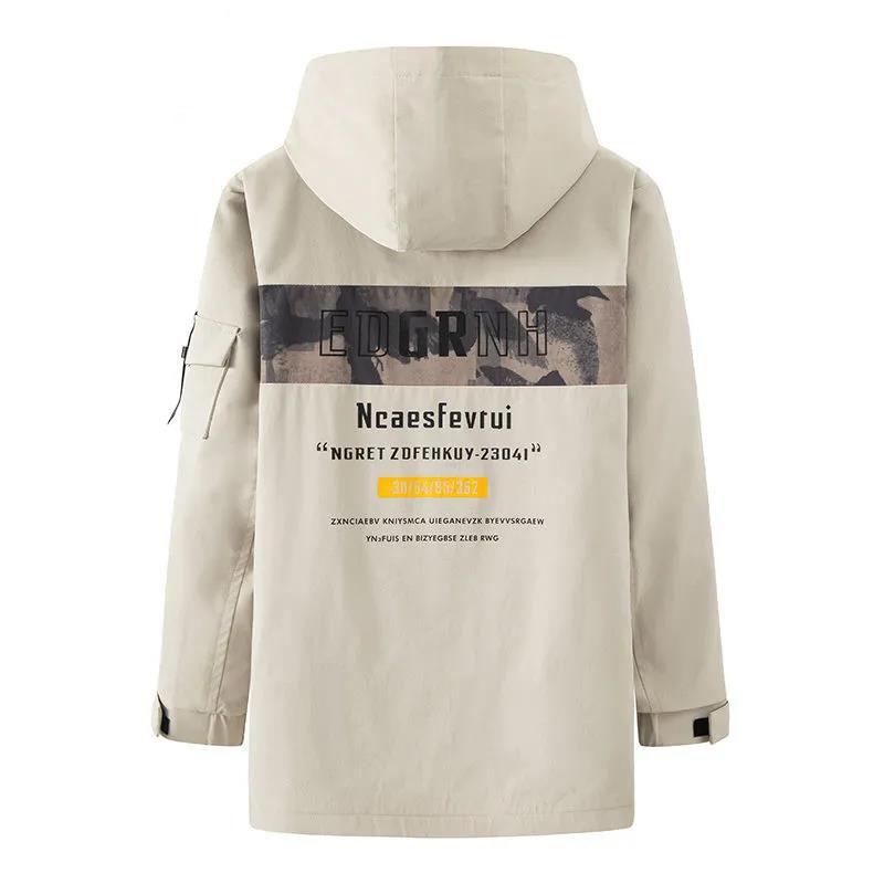 Męska kurtka z kapturem Duży rozmiar Casualowa odzież robocza Miękki i wygodny top Jednolity kolor Wiatrówka Długa