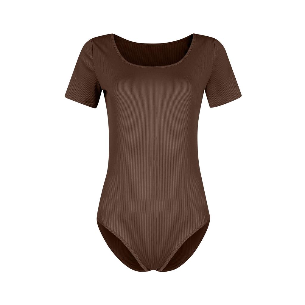 Women's Regular Fit Casual Fashion Sexy Color Button Ribbed Short Sleeve Slim Fit Bodysuit