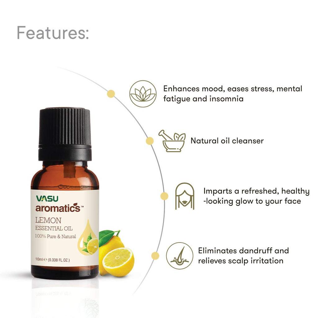 Vasu Lemon Essential Oil 10ML - Pure Natural Aromatherapy, Relaxation, Skin & Body Care Oil