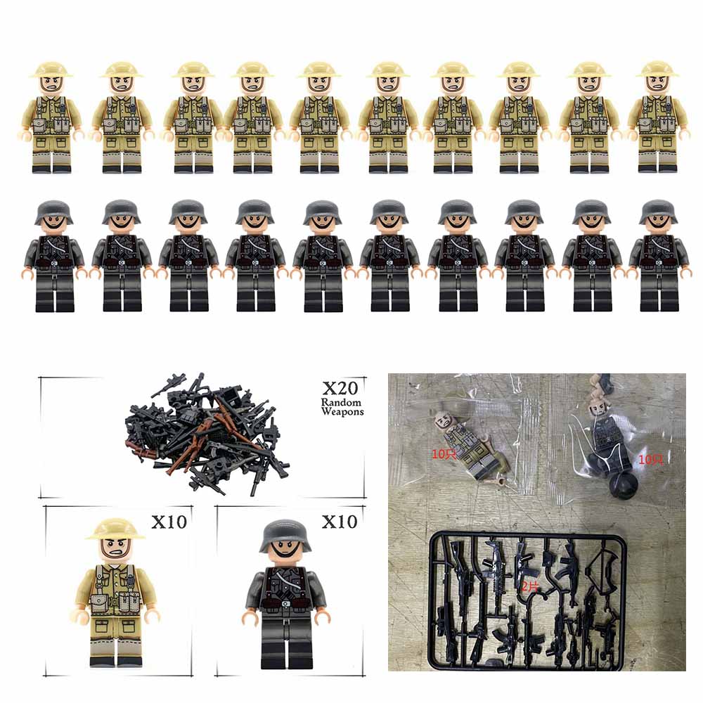 Al Doilea Război Mondial GERMAN v BRITISH Soldați + Arme Mini figurine Set militar al doilea război mondial Fit Lego