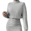 Autumn Winter Slim Fit Fashion Ribbed High Neck Bodycon Long Sleeve Dress