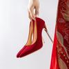 New Retro Wedding Shoes for Women, Red, Daily Wedding, Two High Heels, Thin Heels, Bridal Single Shoes