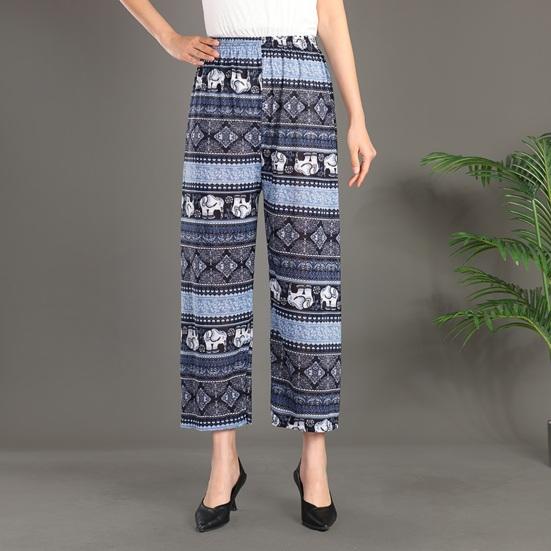 Women Elephant Print Trousers Comfortable Wide Leg Pants Elastic Waist Palazzo Pants