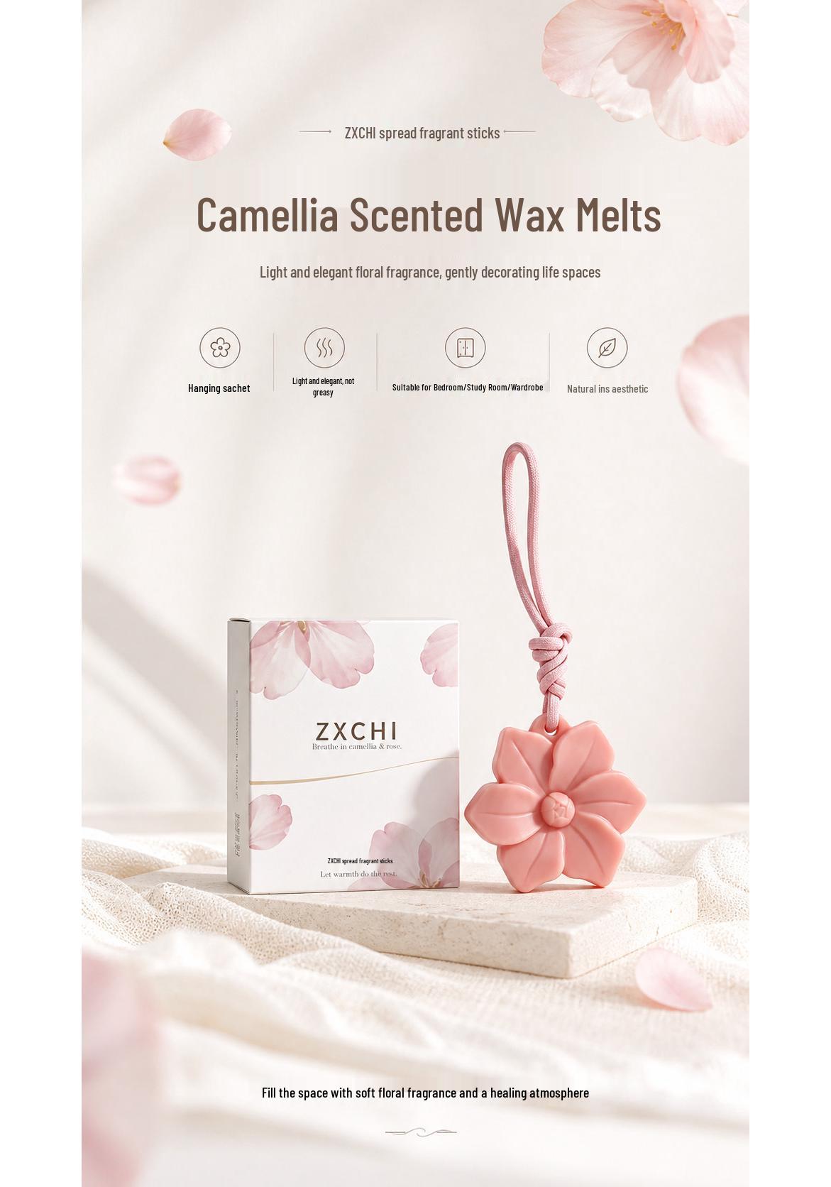 Pink Camellia Scented Wax Tablets: Long-Lasting Hanging Fragrance for Wardrobe, Room, Closet, Toilet, and Bedroom. Pink Camellia