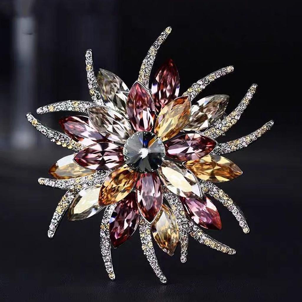 Elegant Double Layer Flower Brooch With Crystals and Florals Designs for Women Jewelry Accessories