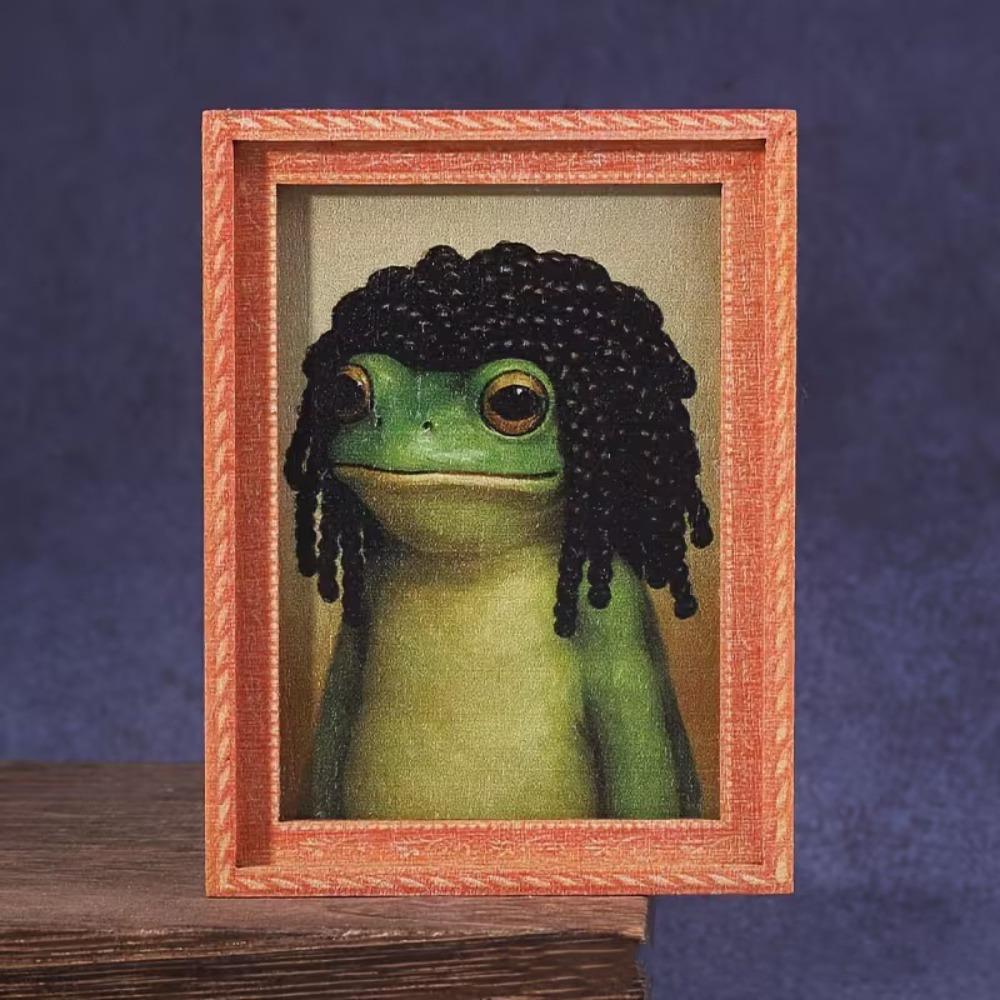 Retro Frog Fridge Magnet Funny Decorative Refrigerator Magnet Wooden Unique Photo Frame Fridge Magnet Office Decor