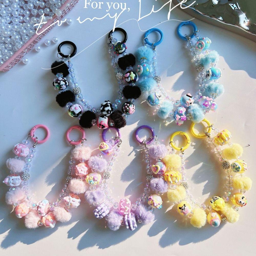 

Double Chain Phone Hanging Chain Hairball Girls Phone Pendant Female Lady Girl