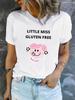 Little Miss Gluten Free Cartoon Print TShirt Casual Crew Neck Medium Stretch All Seasons Top Womens Harajuku Sleeve Casual