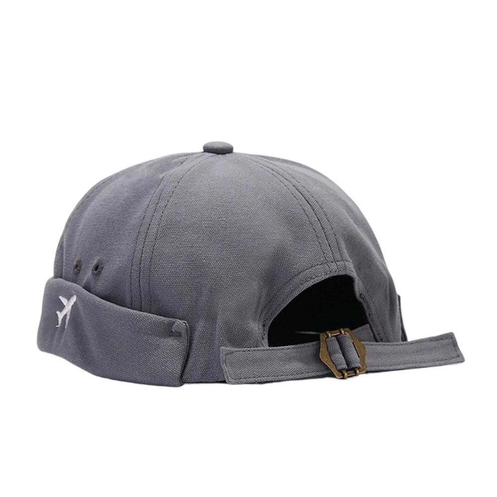 

Fashion Hip Hop Beanie Street Hat Cotton Airplane Embroidery Brimless Docker Cap Solid Color Adjustable Vintage Dome Hat Outdoor серый