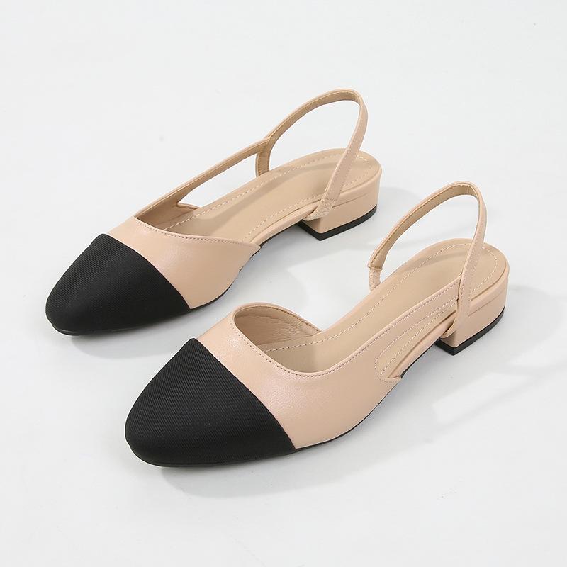 Women's Shoes Low Heel Rear Empty Bag Head Sandals Flat High Heel Color Matching Thick Heel Single Shoes Middle Heel