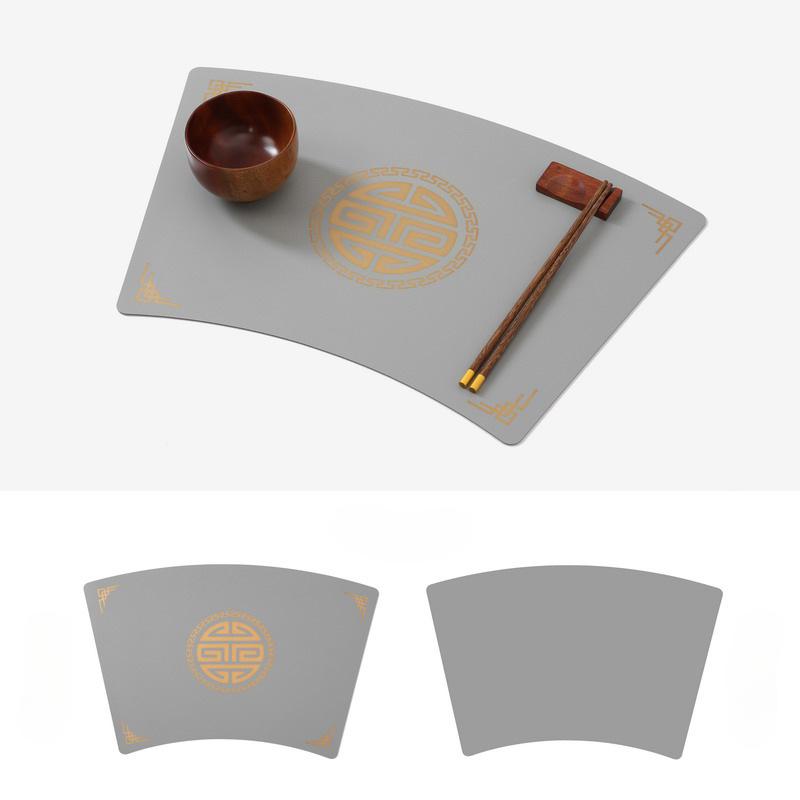 Chinese Style Leather Fan-shaped Waterproof Oil Resistant and Heat-resistant Western Cuisine New Chinese Bowl Cup Table Mat