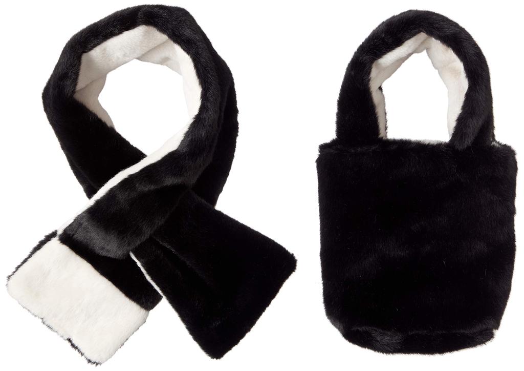 Moonbat Estaa Fluffy Faux Fur Bag Hand Made In Total Mini Two-Tone & Scarf, Washable, Women's, Black, Japan. Scarf Length Approx. 87cm, Width