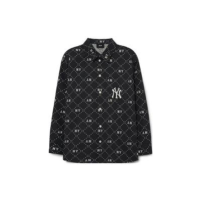 MLB New York Yankees Letter Logo Loose Fit Single-Breasted Long Sleeve Shirt Unisex Shirts 3AWSM0231-50BKS