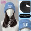 Synthetic Knitted Hat Wig For Women Long Wavy 16inch Black-brown Hair Warm Soft Knitted Autumn Winter Cap Heat Resistant Wig