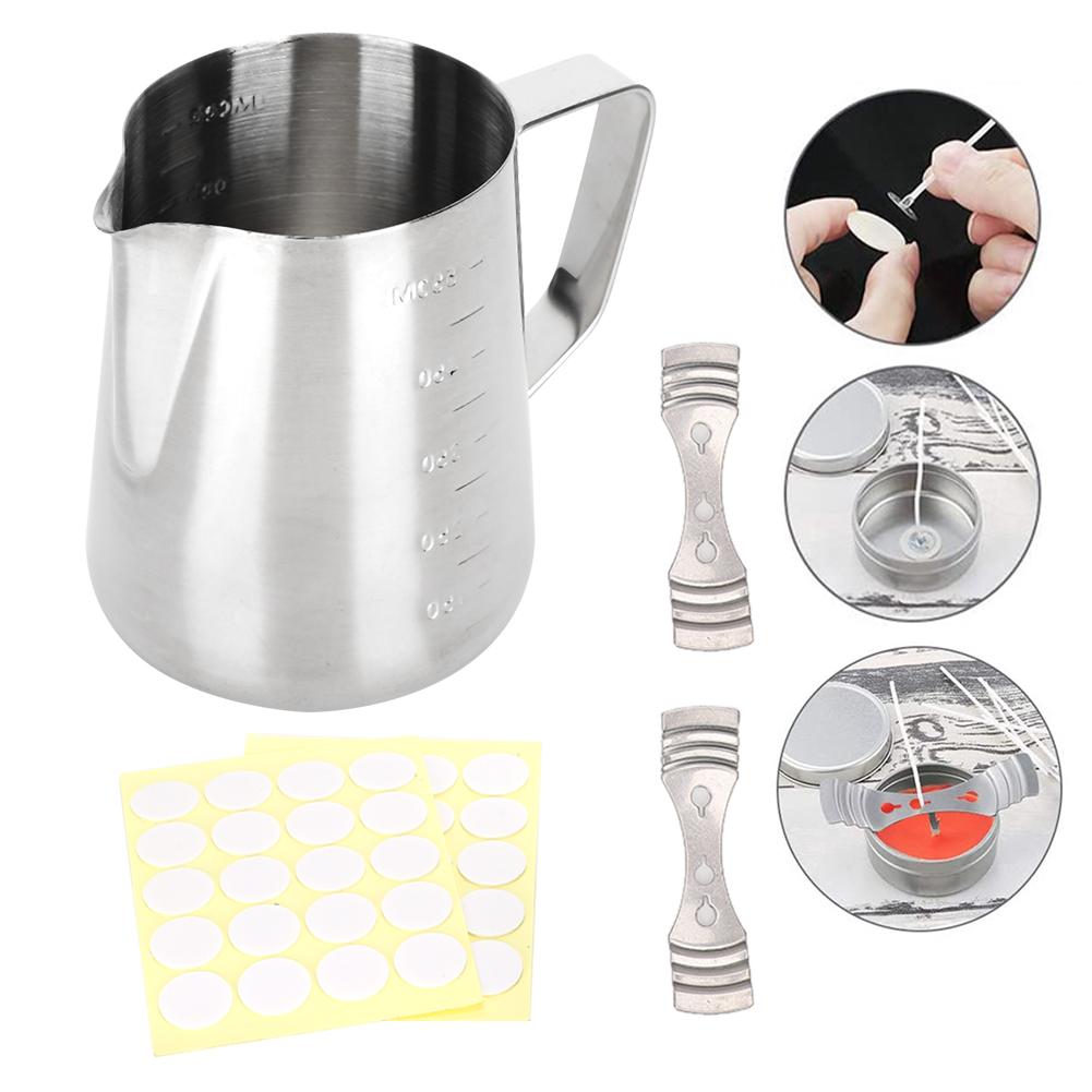 Kit de suministros para velas, adhesivo de punto blanco, taza de cera de acero inoxidable anticorrosión, juego de bricolaje