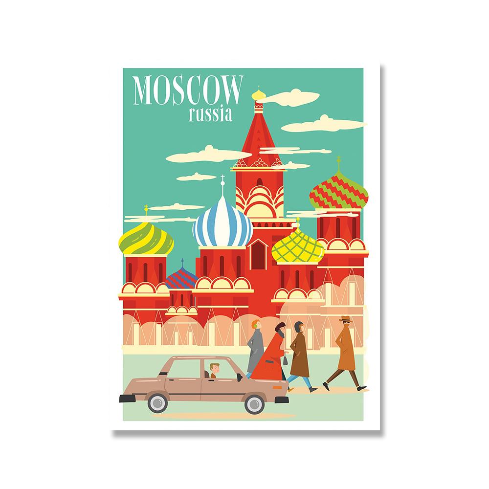 Slavné město Barevná krajina Cestovní plakát Nástěnný tisk New York Londýn Plátno Malba Kancelář Obývací Pokoj Ložnice Domácí Dekorace